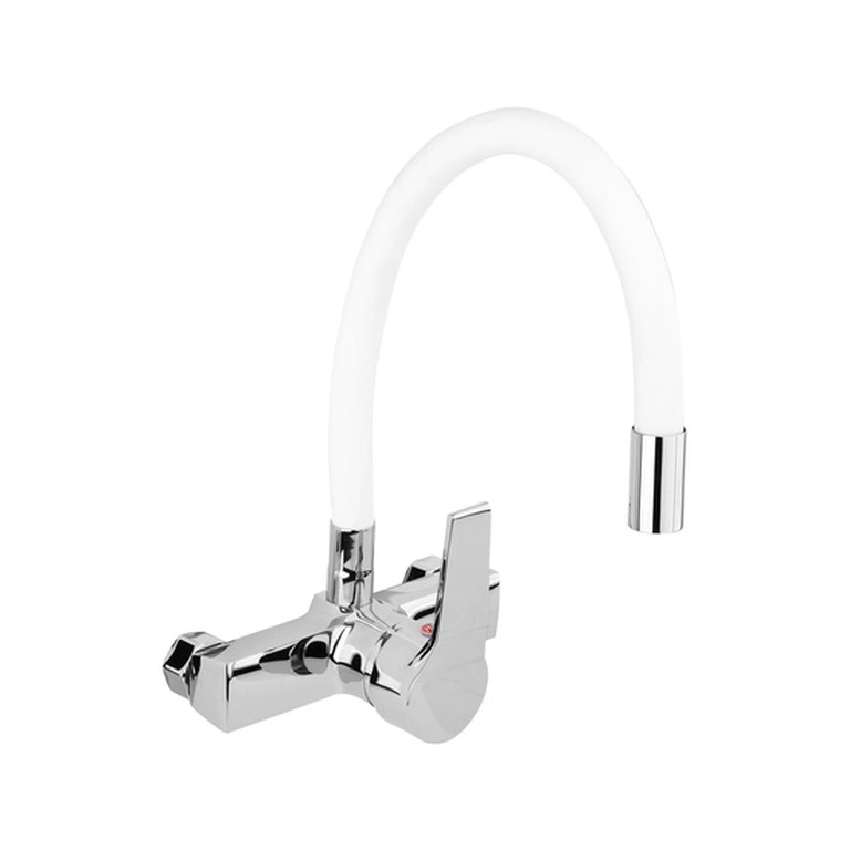 Bateria zlewozmywakowa ścienna z elastyczną wylewką flexible white